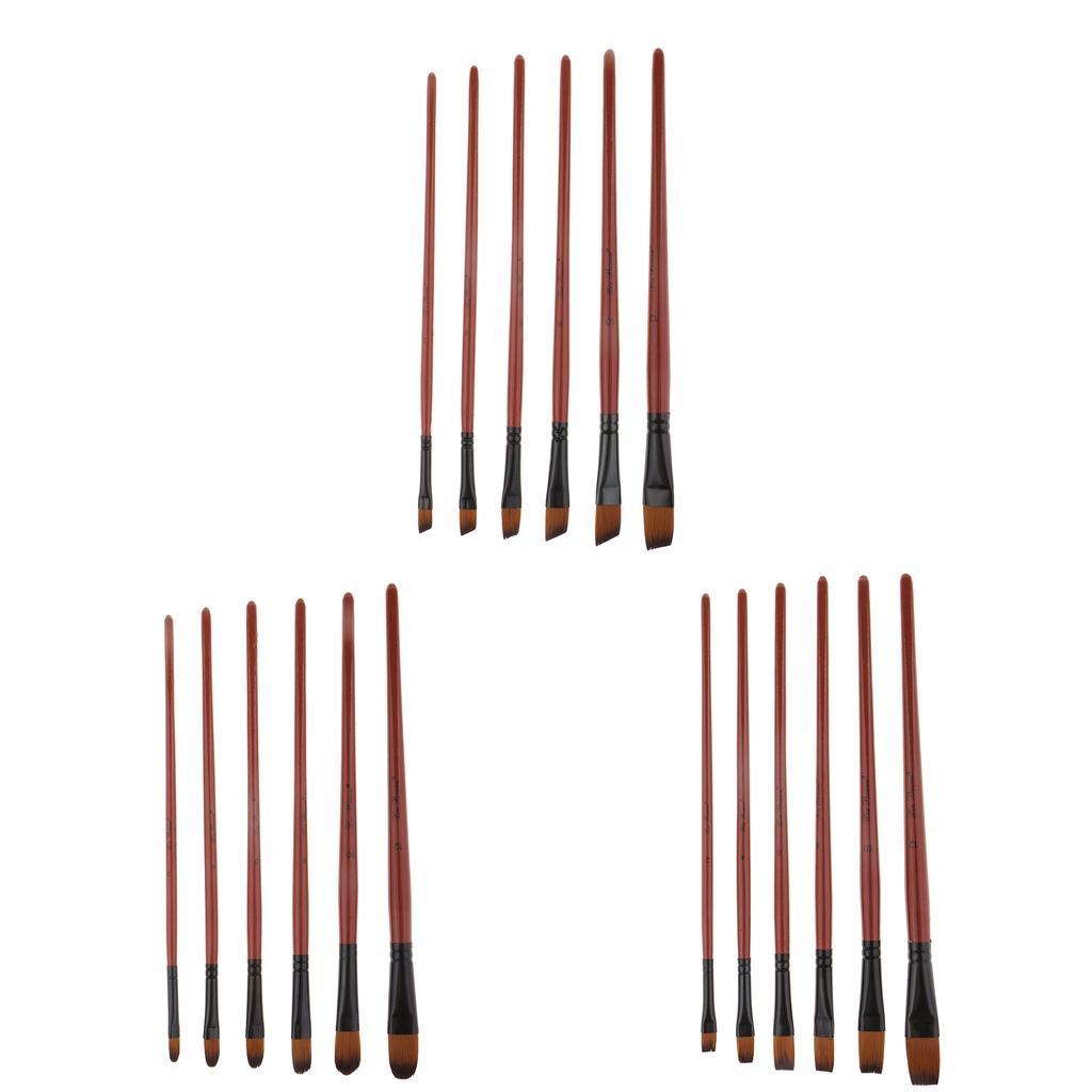 6 Sizes Professional Angular Paint Brush Nylon Hair Angled Paint Brushes Set Art Paintbrush for Artist Watercolor, Acrylic, Gouache, Oil Painting