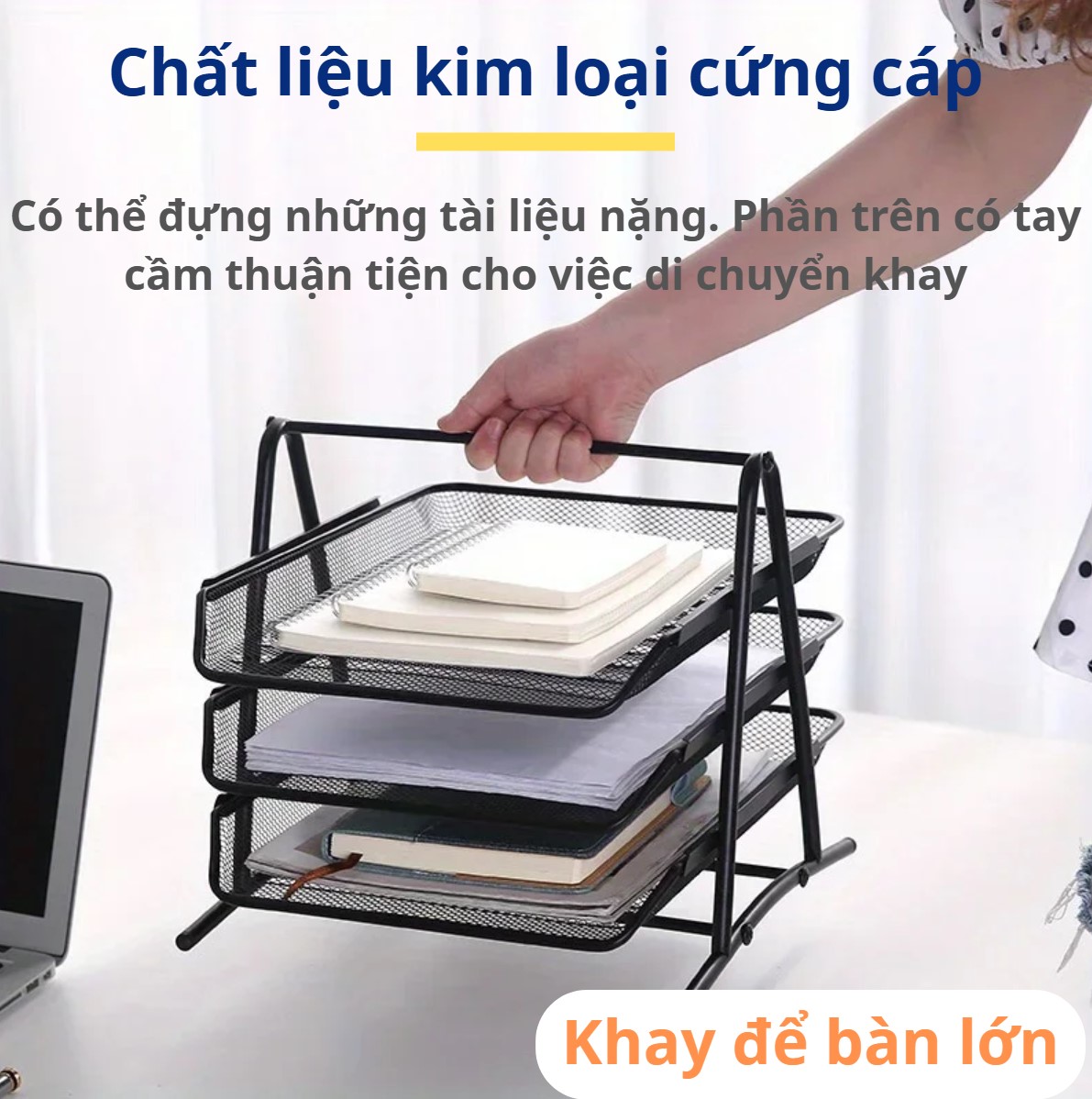 Khay Kệ Đựng Tài Liệu ĐỂ BÀN 3 Ngăn, Kệ Khay Lưới Kim Loại Đựng Hồ Sơ Giấy Tờ Văn Phòng, Học Sinh