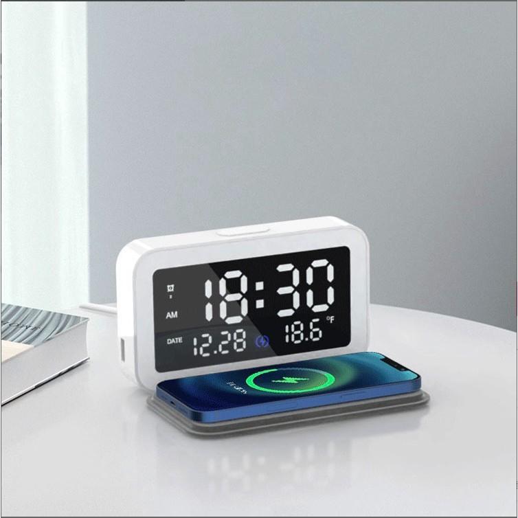 Đồng hồ led để bàn màn  LED , hiển thị thời gian, sạc điện thoại không dây chuông báo thức 3 chế độ