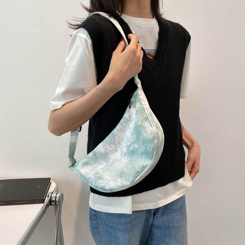 Tie-Dyed Messenger Bag Women's Street Canvas Bag Simple All-Match Dumpling Bag Japanese Style Small Shoulder Bag