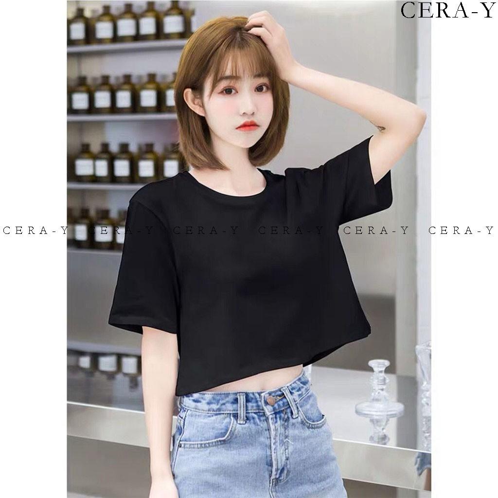 Áo thun thể thao form rộng croptop CERA-Y màu đen CR001