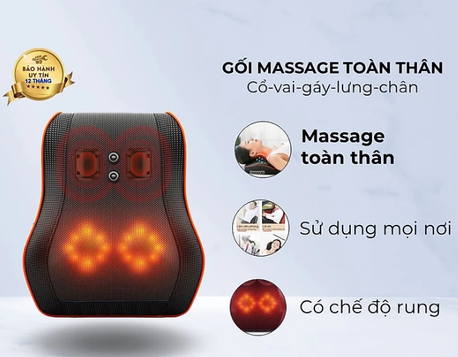 Gối Massage Cổ Vai Gáy Cao Cấp Thế Hệ Mới, Máy Massage Hồng Ngoại 20 bi Đa Chức Năng, Giảm Nhức Mỏi Toàn Thân Hiệu Quả