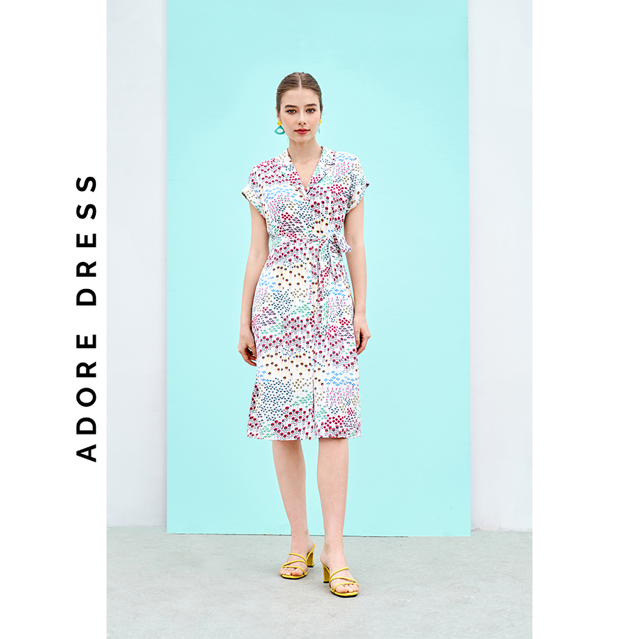 Đầm Midi dresses voan tơ trắng in hoa xếp ly eo 311DR2020 ADORE DRESS