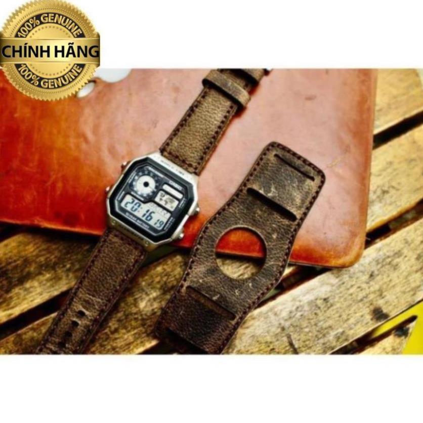DÂY ĐỒNG HỒ DA SÁP NGỰA VÂN HẠT TỰ NHIÊN RAM 1959 + TẤM BUNDSTRAP B2 - HÀNG CHÍNH HÃNG