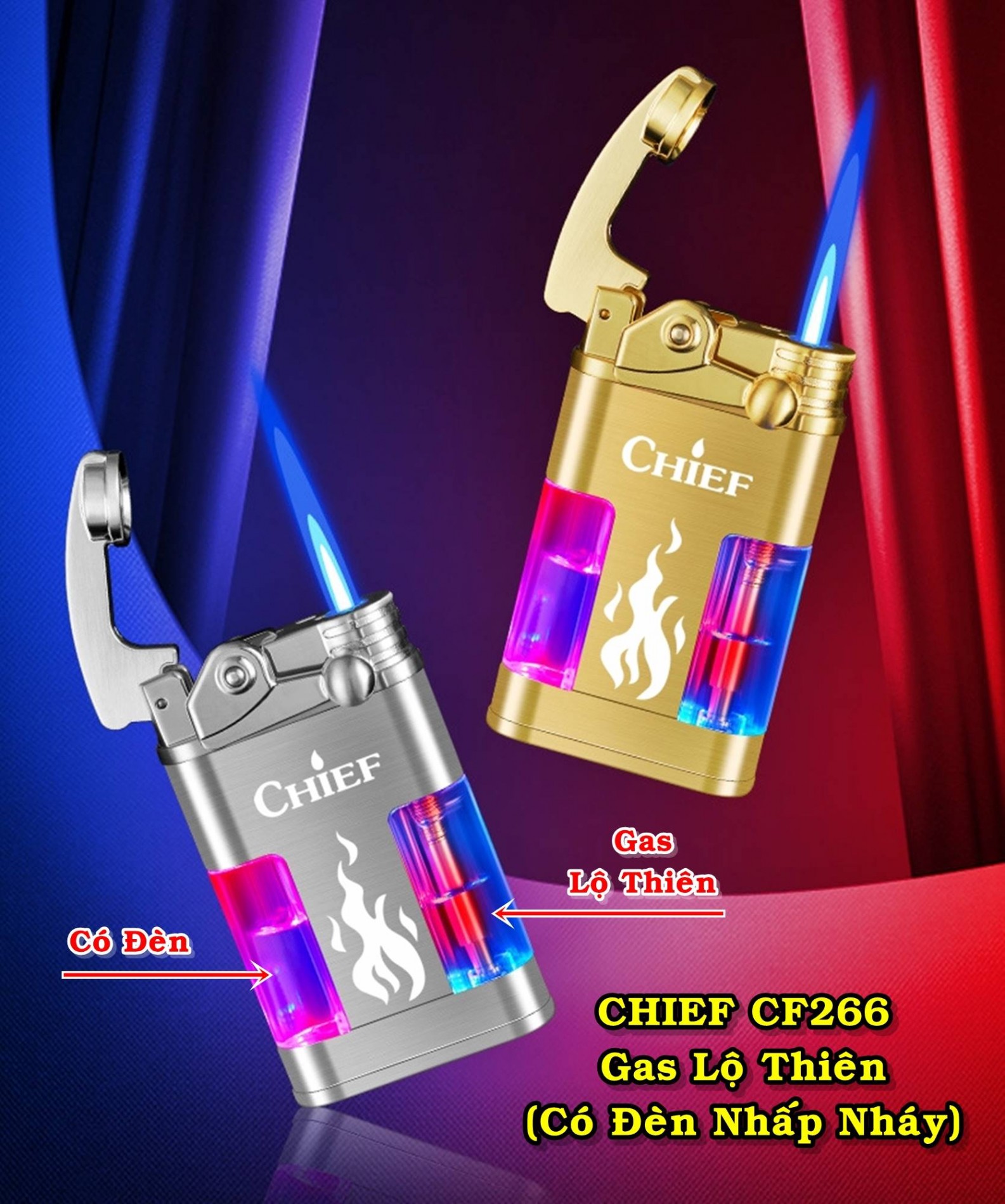 Hột quẹt bật lửa khè gas lộ thiên CHIEF CF266 - búng tay đánh lửa -