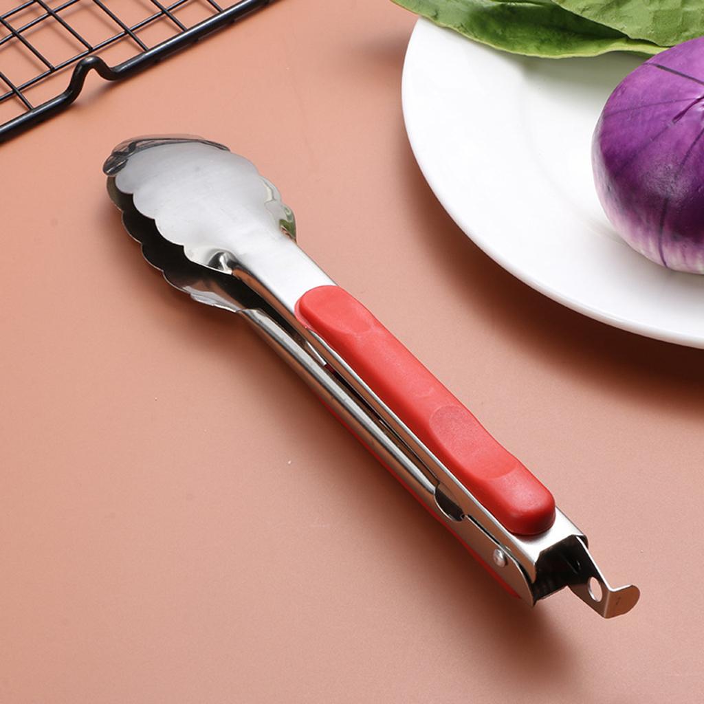 Stainless Steel Kitchen Tongs Locking Clip Metal Food Tongs Soft Grip Serving Tongs for BBQ Grilling Barbeque Parties Cooking Utensil