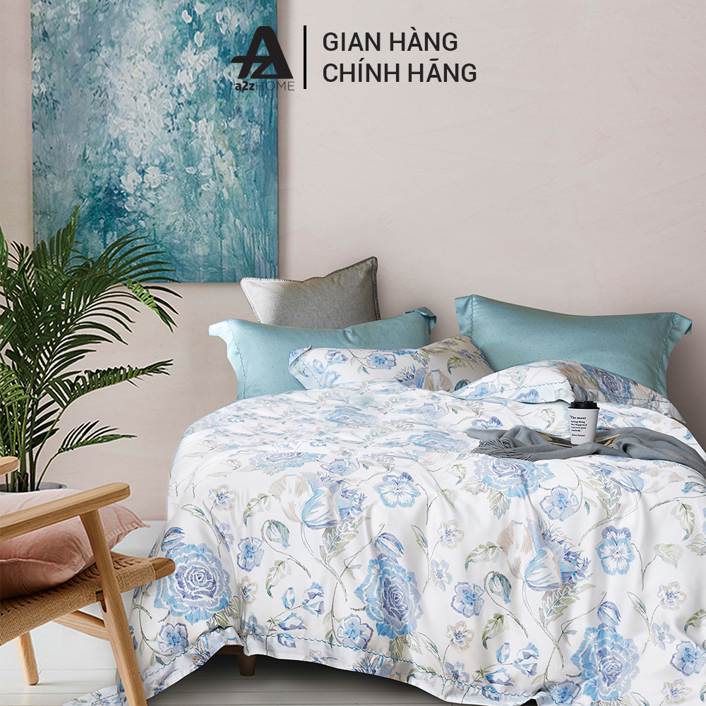 Bộ Ga Trải Giường 4 Món Blue Roses Mềm Mại 100% Tencel Cao Cấp - BS00071 - BS00072 - A2Z Home