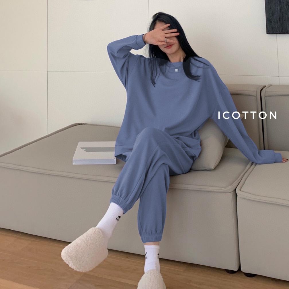 Bộ mặc nhà thu đông ️ iCotton ️ len tổ ong cao cấp, dày dặn, mềm mại, thoải mái cho nam và nữ