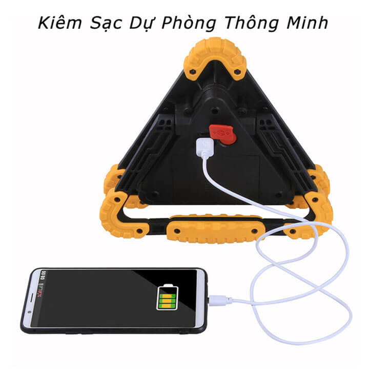 Đèn pin xách tay siêu sáng đa năng kiêm sạc dự phòng, đèn công trường cỡ đại 50W chống nước IP65, sử dụng pin 18650 hoặc pin AA, đèn bão đa năng led 2 màu