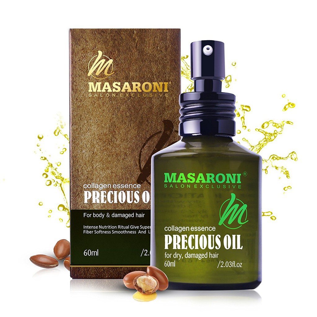 Tinh dầu Argan Masaroni Precious Oil Collagen Essence dưỡng bóng mượt tóc Canada 60ml