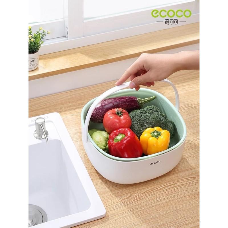 Rổ rửa rau củ quả kèm chậu hấng ecoco chính hãng