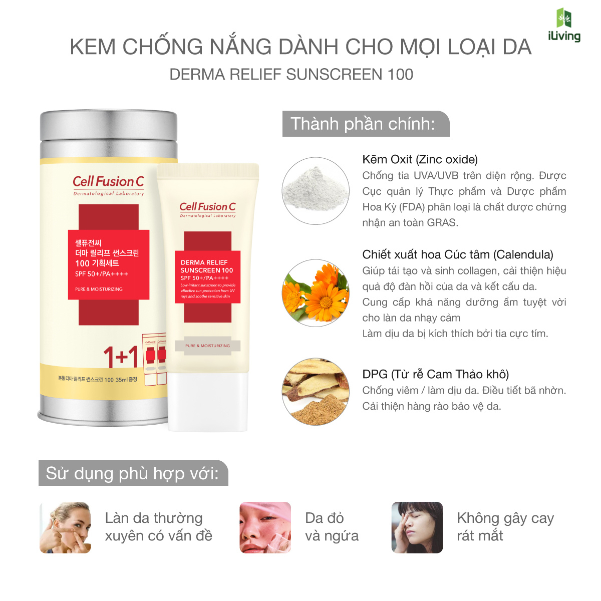 Kem chống nắng chống ánh sáng xanh Cell Fusion C Derma Relief Sunscreen 100 SPF50+/ PA+++  ILIVING-CELKCNCASX