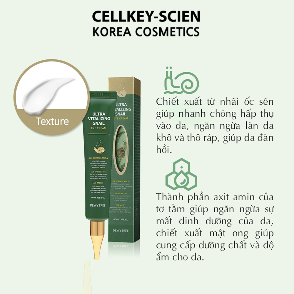 Kem Mắt Ốc Sên Chống Nhăn Giảm Quầng Thâm Và Bọng Mắt Dewytree Ultra Vitalizing Snail Eye Cream 40ml