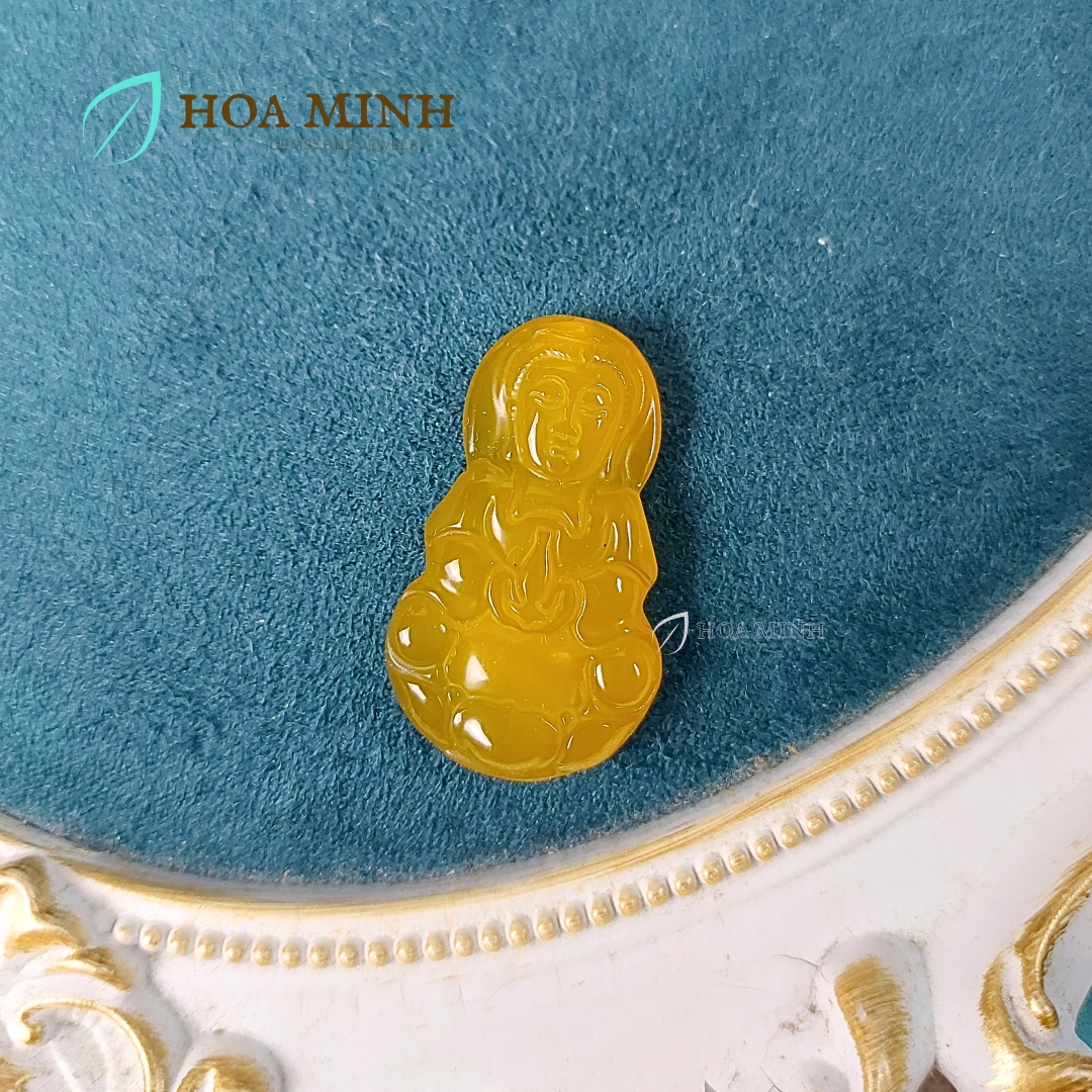 Mặt dây chuyền đá Mã Não A Phật Bà Quan Âm size 36.8x21mm phong thái từ bi, điềm nhiên may mắn
