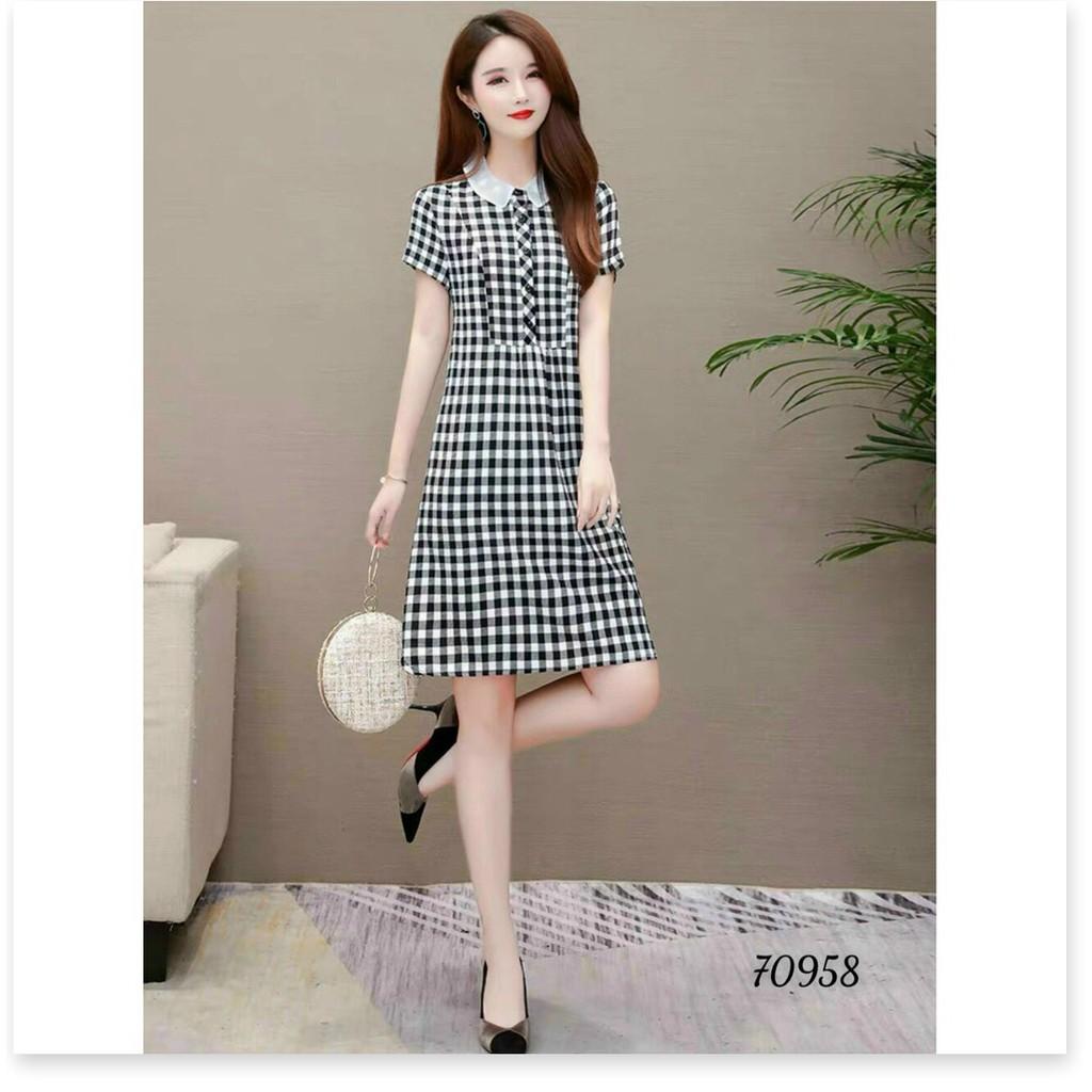 ĐẦM LỤA CARO DÁM SUÔNG