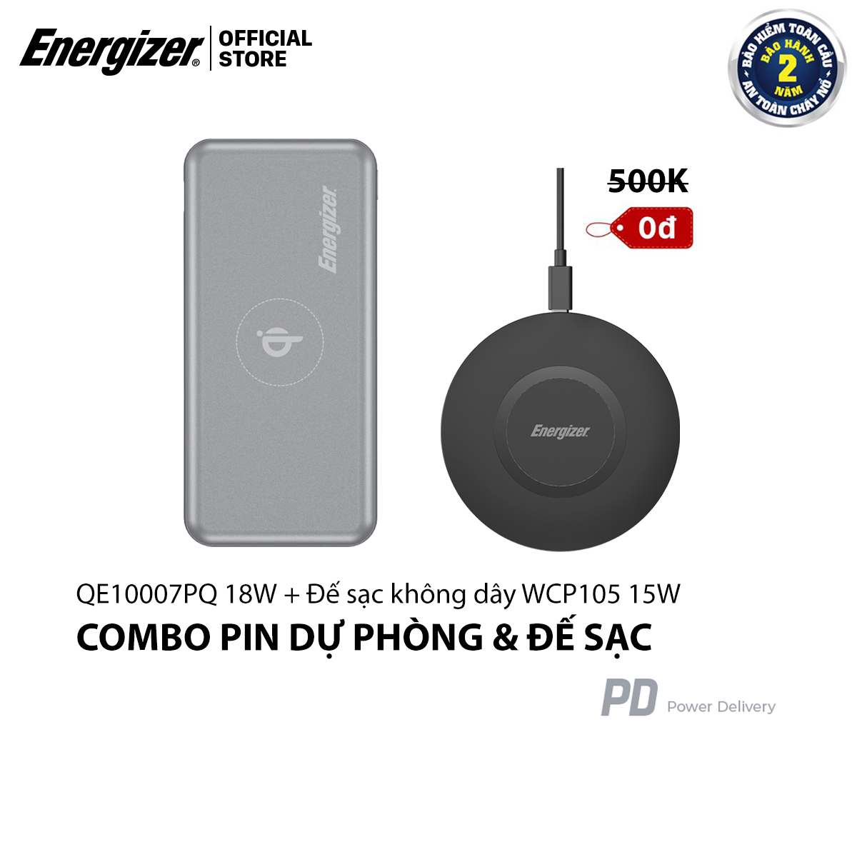 Combo Pin sạc dự phòng Energizer QE10007PQ + Đế sạc không dây WCP105 - HÀNG CHÍNH HÃNG