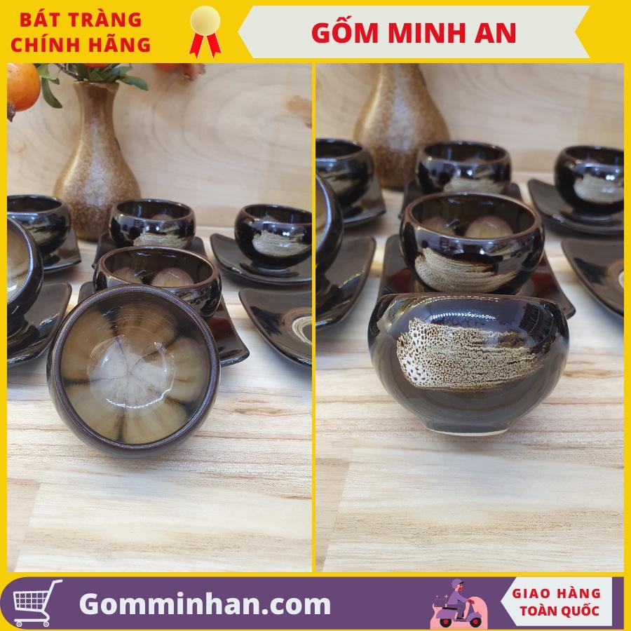 Bộ ấm trà gốm sứ Bát Tràng đẹp Bộ ấm chén sứ màu cà phê xước, chén vẽ lòng hoa- Gốm Minh An