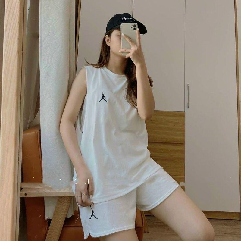 Set bộ ba lỗ thể thao nữ thêu hoạ tiết kèm quần đùi form rộng,Bộ quần áo tanktop mặc hè nữ chất cotton xịn thoải mái