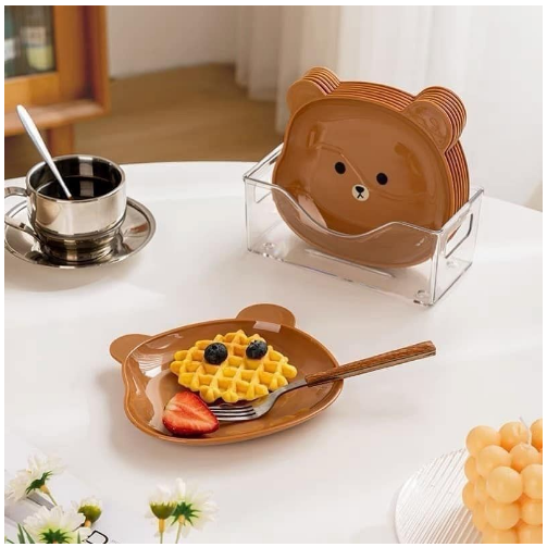 Set 8 Đĩa nhựa hình Gấu đựng thức ăn vặt tiện lợi, dĩa nhựa trang trí decor bàn ăn có khay đựng Catanshop