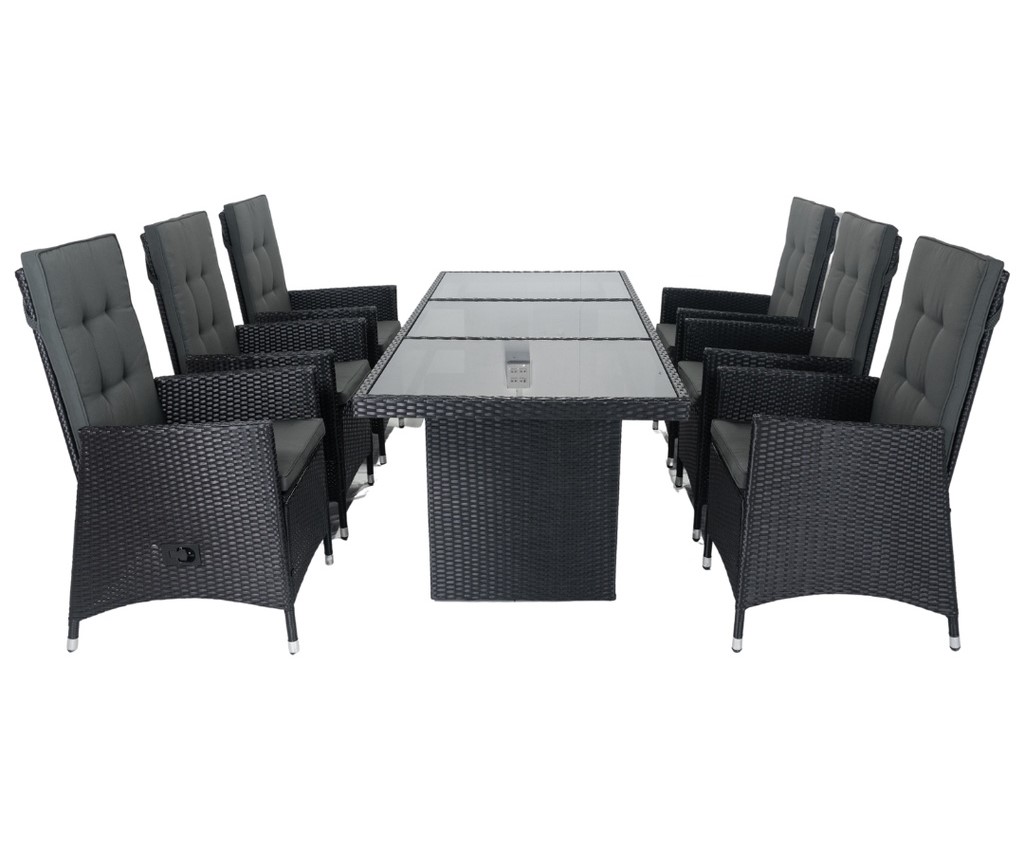 WEGO Bộ bàn ăn 6 người ngồi điều chỉnh/ Bộ sofa ngoài trời/ Bộ bàn ghế tựa lật - Outdoor furniture 7 seater with adjustable chair - dinning sofa set - wicker sofa