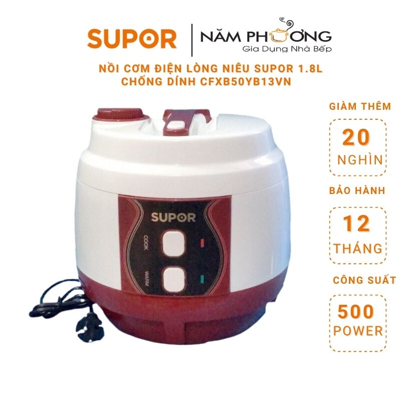 Nồi Cơm Điện Niêu Nắp Gài Supor CFXB50YB13VN-RD-50 (1.8 Lít)