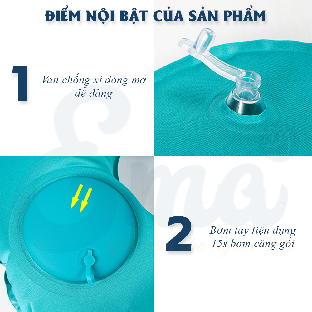 Gối đầu bơm hơi du lịch có sẵn bơm tay thương hiệu EMA - Nhỏ gọn - Tiện mang theo