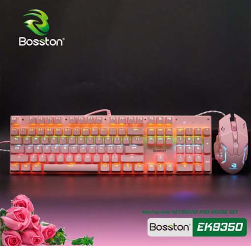 Combo Phím Chuột Cơ Bosston EK9350 Hồng (Pink) Hàng Chính Hãng