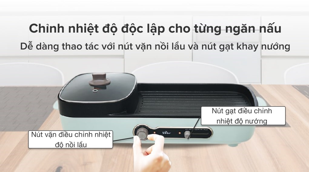 Bếp Lẩu Nướng Điện 2 Ngăn Đa Năng BEAR DKL - C15G1 sử dụng đa năng tiện lợi với 2 ngăn nấu độc lập - Hàng Chính Hãng