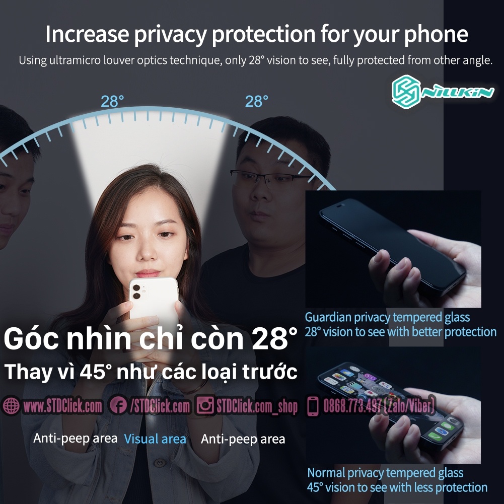 KÍNH CƯỜNG LỰC DÀNH CHO ĐIỆN THOẠI IPHONE 14 PRO MAX NILLKIN GUARDIAN CHỐNG NHÌN TRỘM