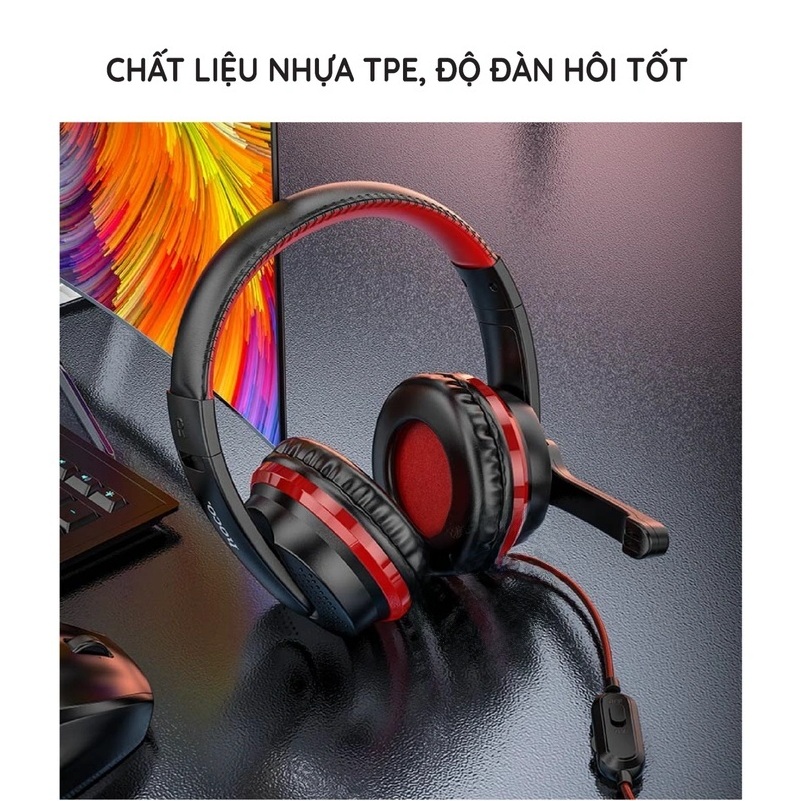 Tai Nghe Chụp Tai Gaming Có Mic HOCO W103 Kết Nối Jack 3.5mm Dây Dài 1.2m Cho Điện Thoại Máy Tính - Hàng chính hãng