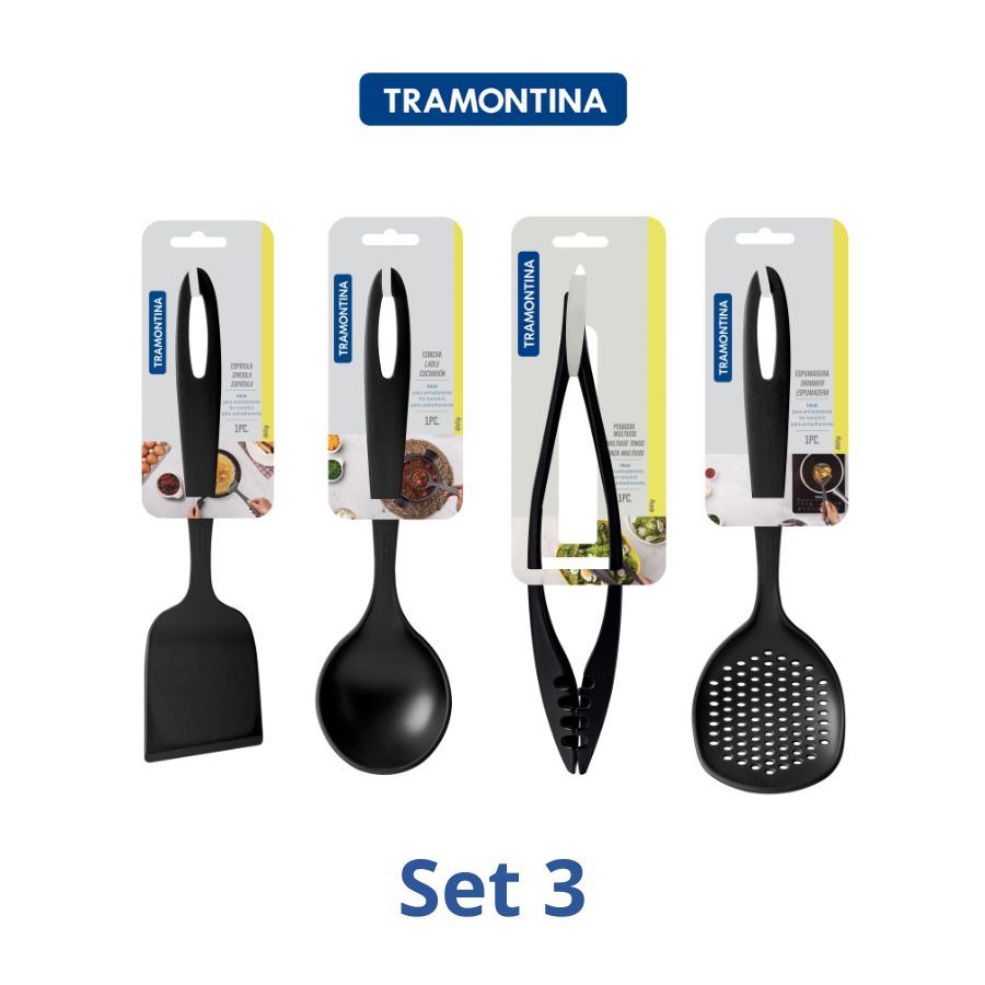 Set 4 Dụng Cụ Nấu Ăn Muôi Vá Xẻng Tramontina Bằng Nhựa PA An Toàn Cho Sức Khỏe Chịu Nhiệt SX Brazil