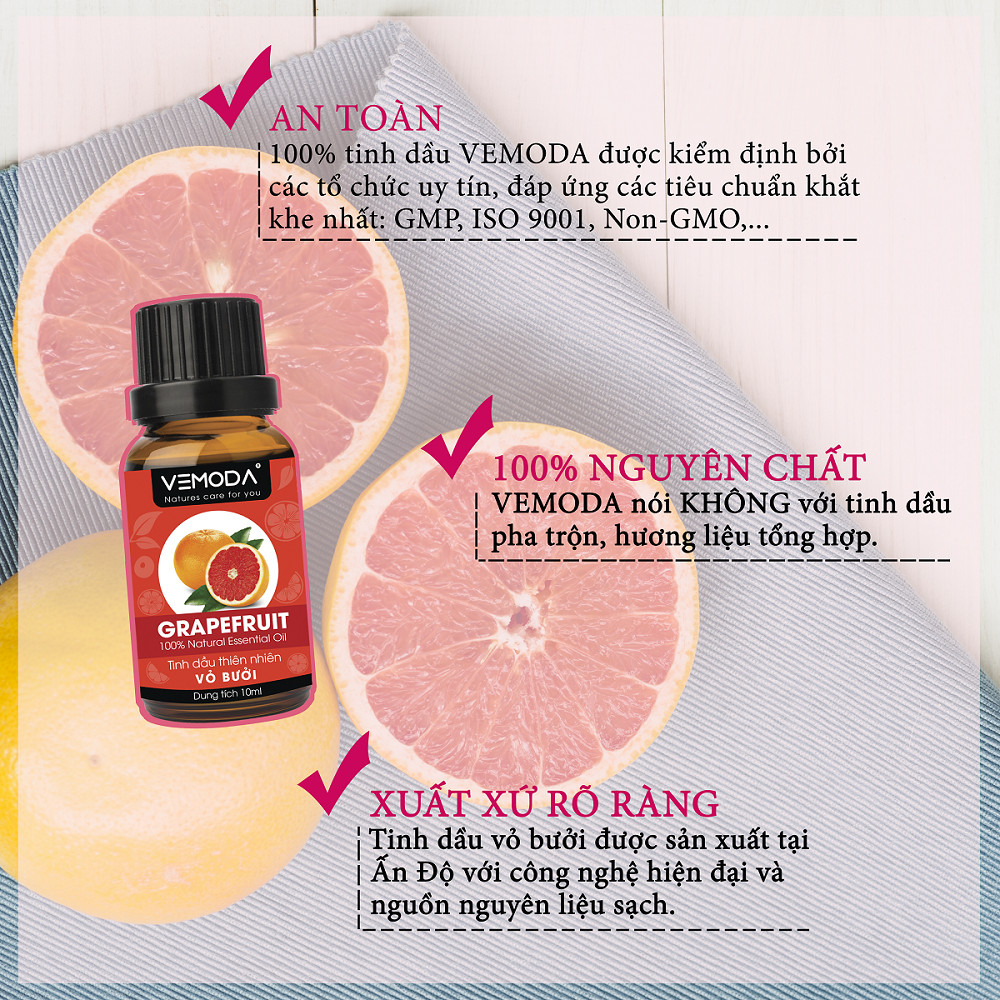 Tinh dầu Vỏ bưởi HG. Grapefruit Essential Oil 10ML. Tinh dầu xông phòng giúp kháng khuẩn, thanh lọc không khí, thư giãn, hỗ trợ giảm cân, chăm sóc da tóc. Tinh dầu thơm phòng cao cấp Vemoda