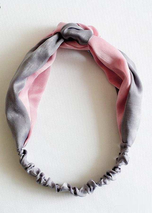 Băng Đô Cài Tóc Vải Thắt Bím Lụa Hàn Quốc Cao Cấp Màu Hồng-Xám - Mã BD145