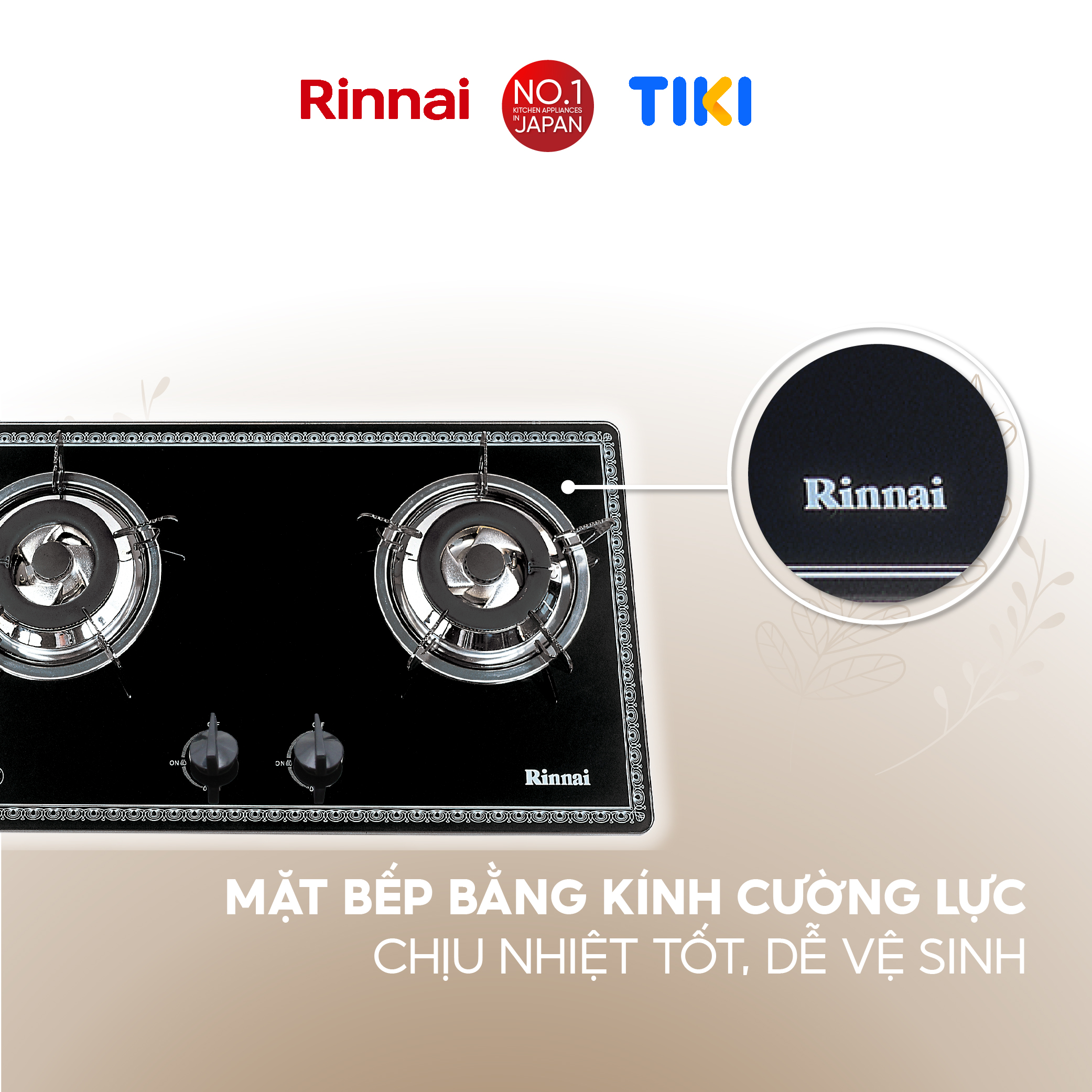 Bếp gas âm Rinnai RVB-2BG(F)N mặt bếp kính và kiềng bếp men - Hàng chính hãng.