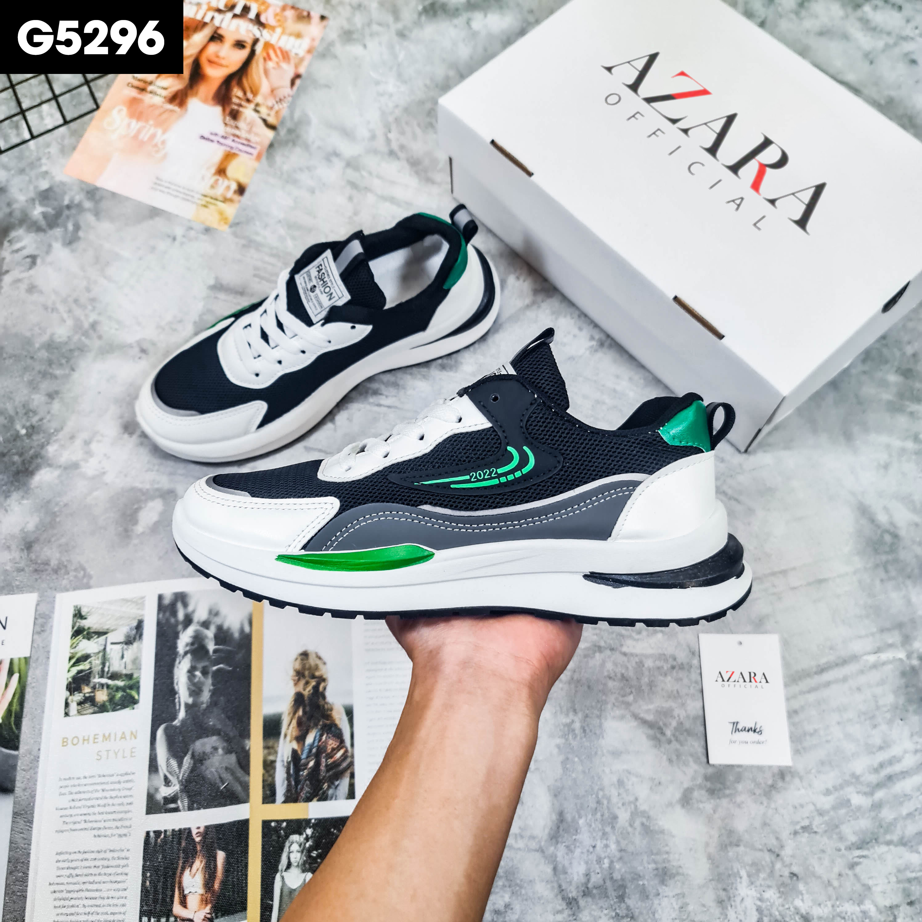 Giày Thể Thao Nam AZARA- Sneaker Màu Xám - Đen, Giày Thể Thao Chạy Bộ, Thể Dục, Đi Chơi, Thoải Mái, Thoáng Khí - G5301