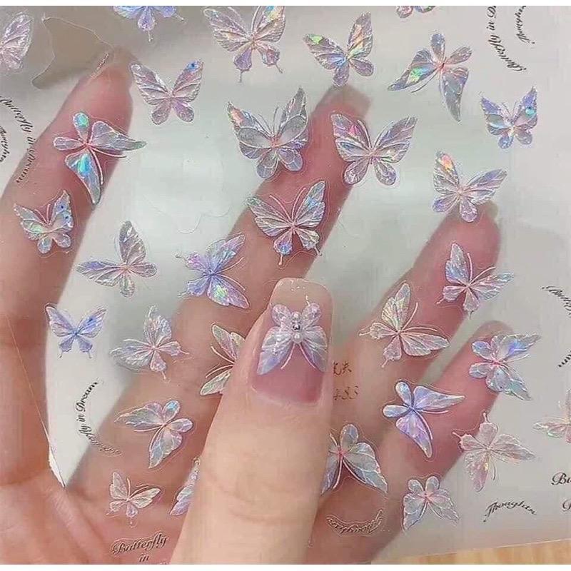 Sticker Dán Móng 5D Nổi Hình Bướm Làm Nail, Miếng Dán Bướm Lấp Lánh Đa Màu Sắc, Tạo Mẫu Móng Độc Đáo, Polyme Cao Cấp Bền Đẹp Nữ Women