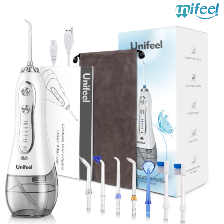 Máy tăm nước kiêm bàn chải đánh răng cầm tay nhãn hiệu Unifeel HF-6 Có 5 chế độ hoạt động - HÀNG NHẬP KHẨU