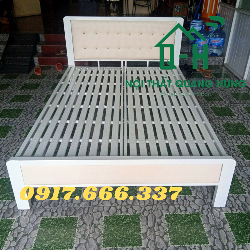 GIƯỜNG SẮT HỘP CAO CẤP 2 ĐẦU NỆM MÀU KEM MỚI DÀNH CHO CẢ GIA ĐÌNH