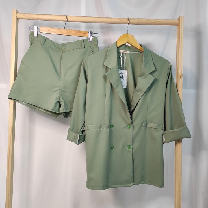 Bộ vest nữ màu xanh ,Vest nữ hàn quốc cao cấp, vest nữ công sở 2 món y hình (gồm Áo vest blazer + quần short)