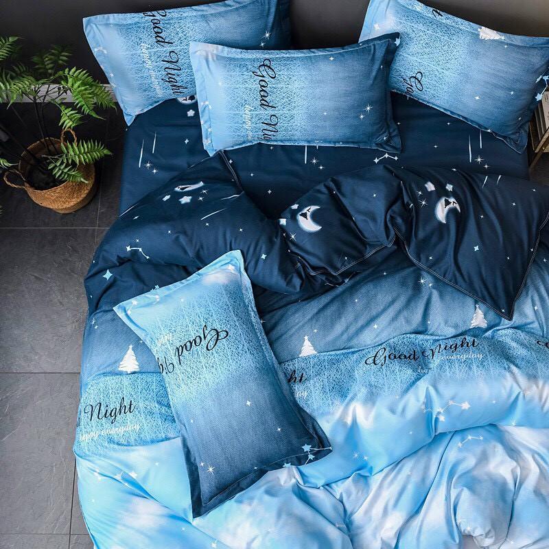 Bộ chăn ga gối Cotton poly M2T Bedding Good night, vỏ chăn mền, drap nệm và 2 vỏ gối