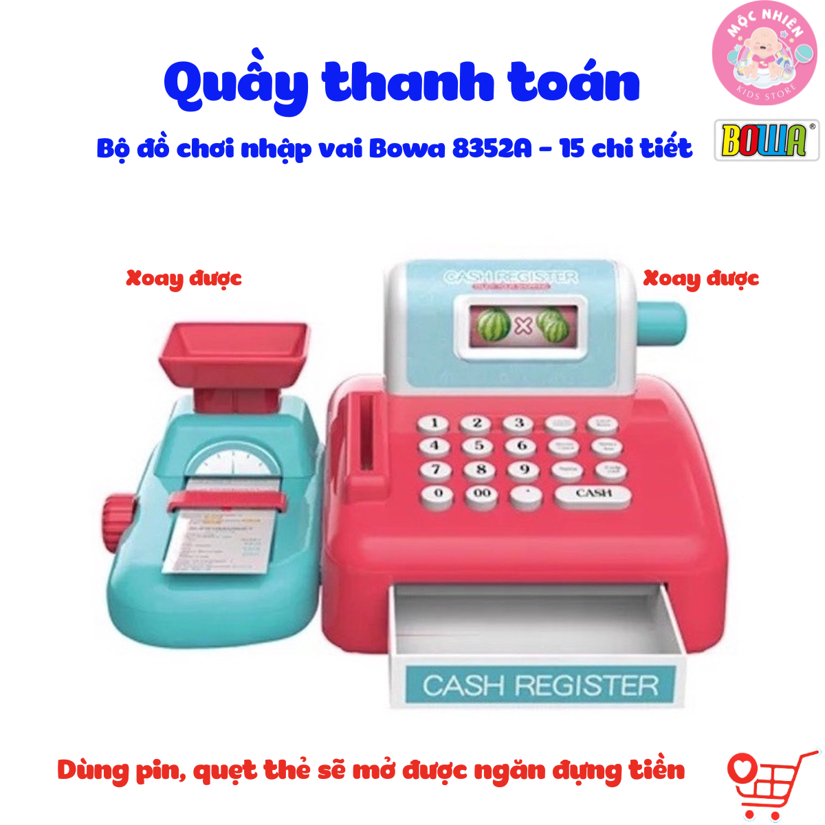 Đồ chơi siêu thị Quầy thanh toán 15 món có dùng pin - BOWA 8352A