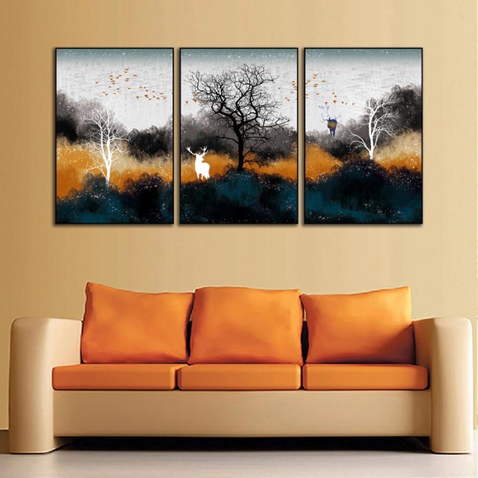 Tranh ghép bộ 3 đàn hươu, tranh treo tường phòng ngủ, tranh Bắc Âu 20x30cm
