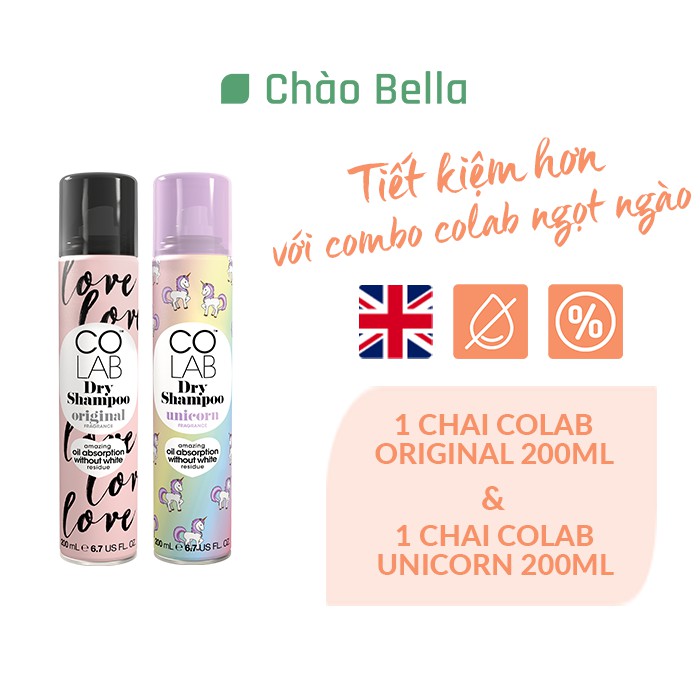 Combo 2 Chai Dầu Gội Khô Colab mùi Original + Unicorn 200ml/chai