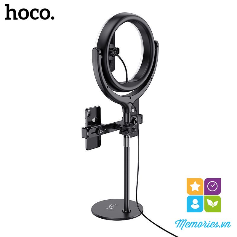 Bộ đèn tròn Livestream Hoco LV01 + kèm 3 kẹp điện thoại 4,7-6,5 inch, chân đế - Hàng chính hãng, chất lượng cao