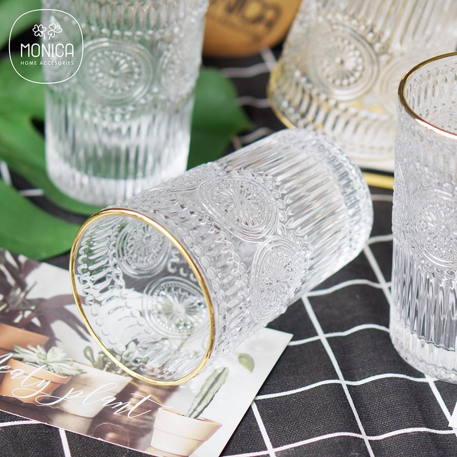 Set 6 ly thuỷ tinh viền vàng Hoa Mặt Trời - dáng cao -