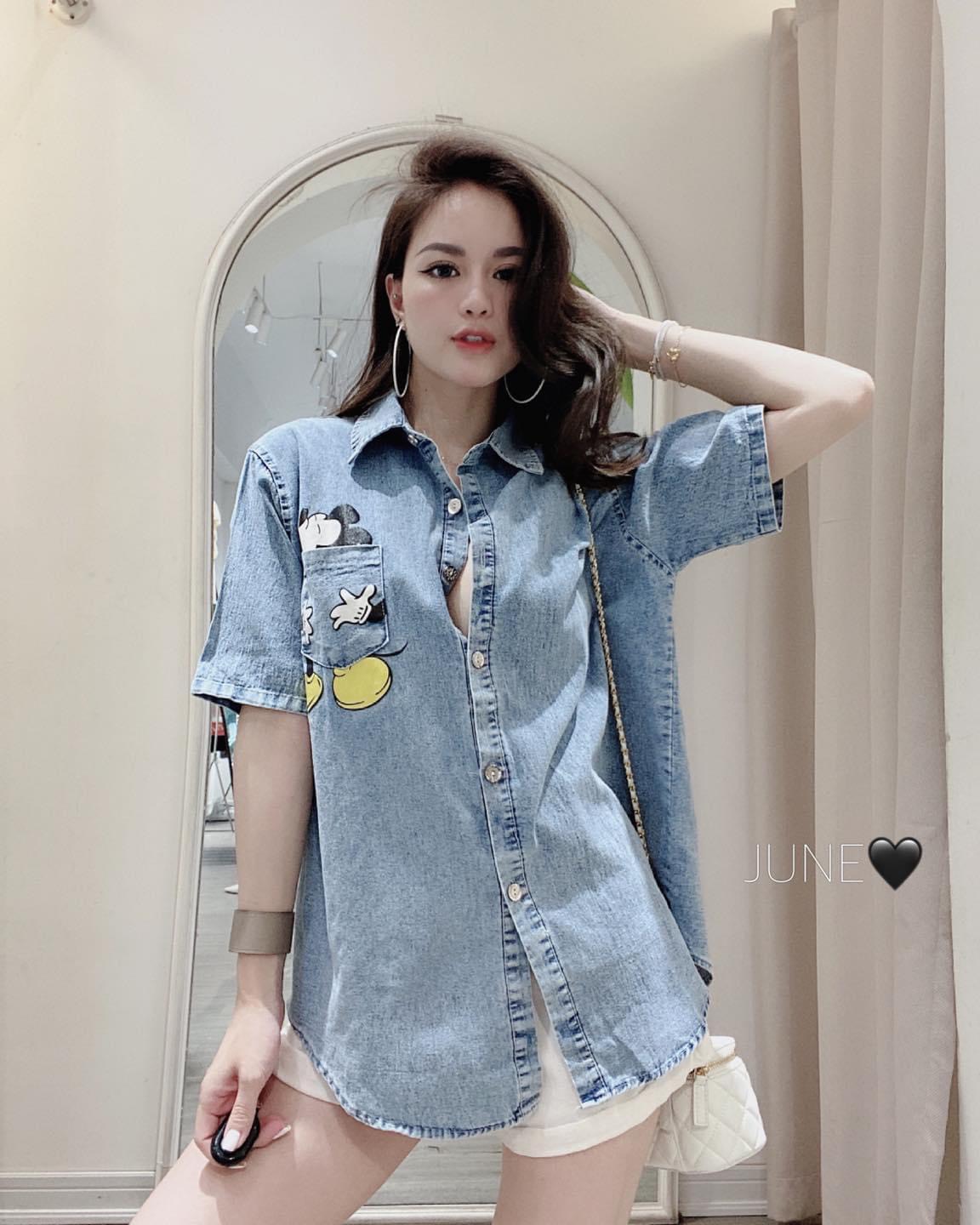 ÁO SƠ MI BÒ DENIM MÀU XANH CHO NỮ ATN576