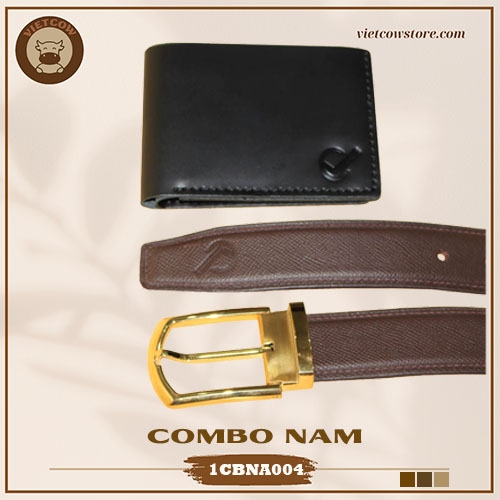 Combo Thời Trang - Ví Nam Da Bò Sáp Dáng Ngang Và Thắt Lưng Nam Da Bò Vegtan_VietCow_1CBNA004