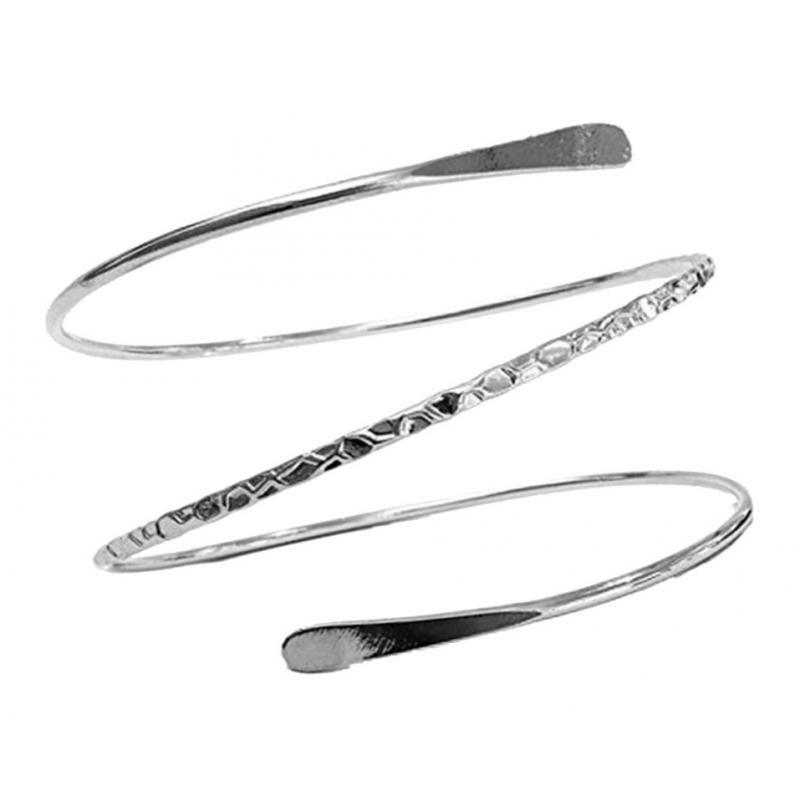 2xMinimalist Metal Coil Upper Arm Cuff Bracelet Armlet Armband Bangle Silver