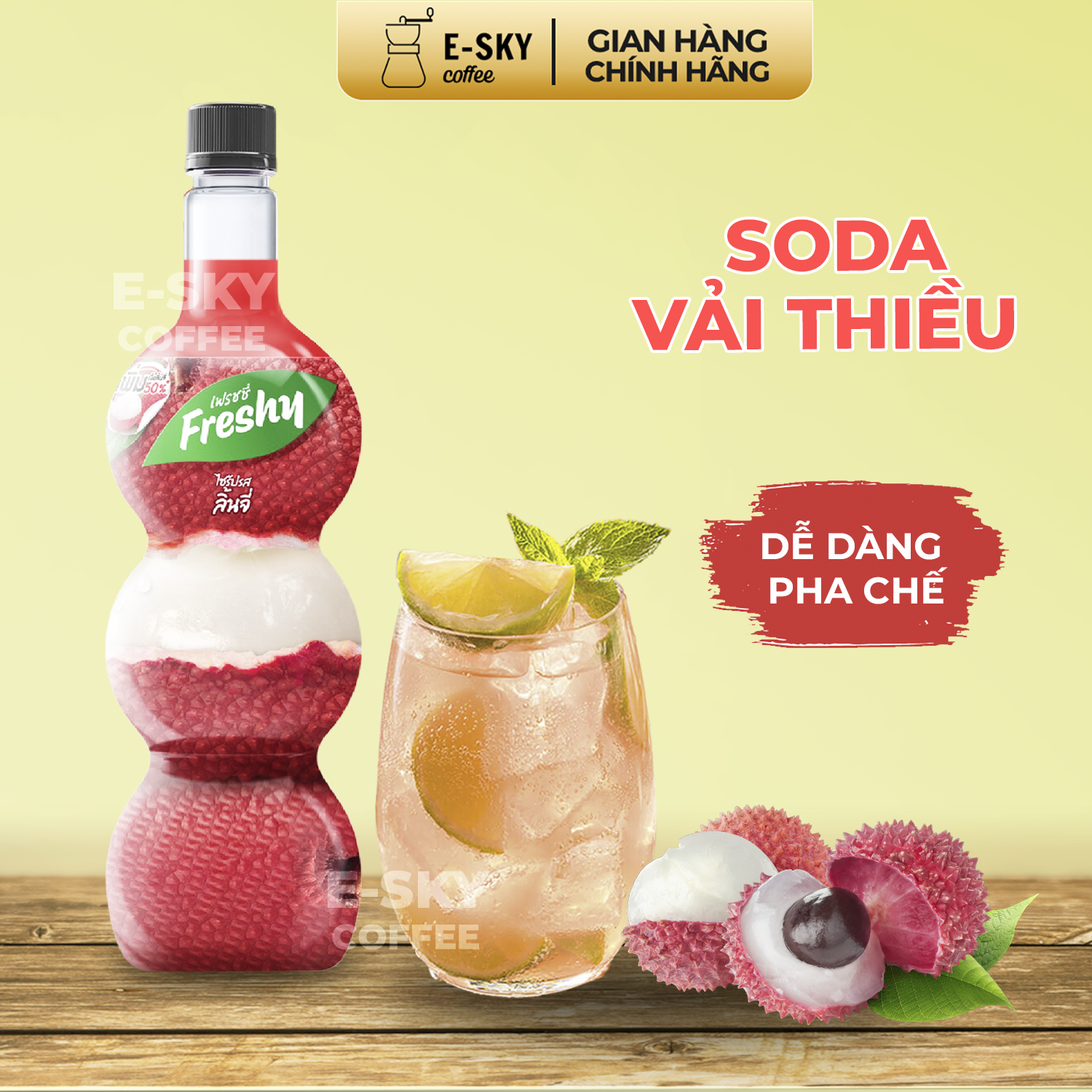 Siro Vải Freshy Litchi Syrup Nguyên Liệu Pha Chế Trà Sữa Chai 710ml