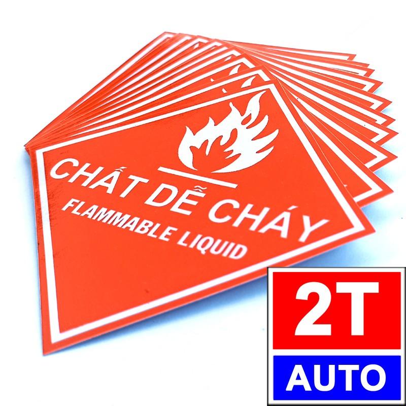 BỘ 2 LOGO STICKER TEM CHẤT DỄ CHÁY FLAMMABLE LIQUID CHẤT LỎNG DỄ BẮT LỬA